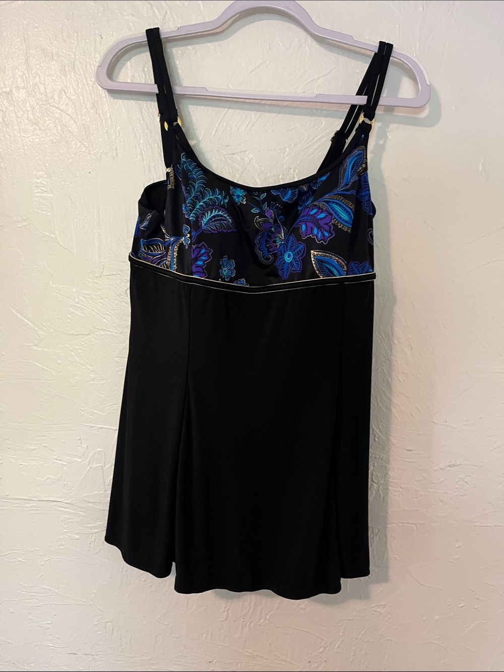 Longitude Black Camisole Swimdress with Blue & Purple Floral Bodice